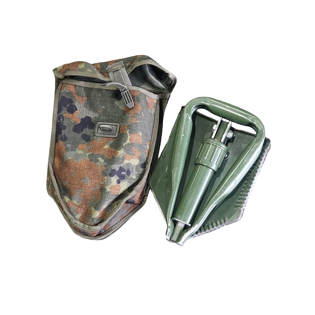 German Bundeswehr Surplus E-Tool Shovel w/ Flecktarn Pouch