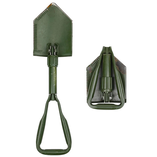 German issue E-TOOL Tri-fold shovel with Flecktarn carrying case (Used military surplus)