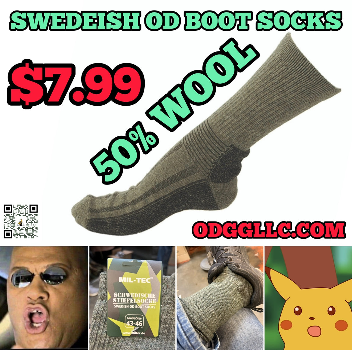 Swedish Military OD Wool Socks - New